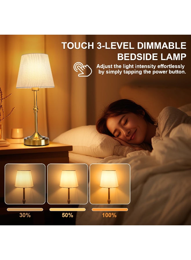 ZERIFAM Cordless LED Table Lamp, 5200mAh Battery Operated Lamp with Touch Switch, 3 Light Colours, Dimmable Rechargeable Bedside Table Lamps, Nightstand Lamp with Fabric Linen Shade for Bedroom, Office, Living Room, Reading, Gold - Image 2